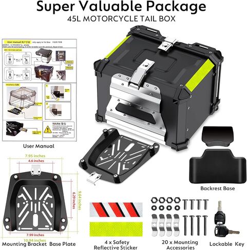55L Motorcycle Top Case, Aluminum Motorcycle Trunk Tour Tail Box with Security Lock for Store Helmet Luggage, Universal Motorcycle Accessories Waterproof Motorcycle Top Box (Black) in Saudi Arabia