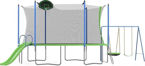 ترامبولين بطول 12 قدمًا مع منزلق وأراجيح وحلقة كرة السلة، وغطاء أمان وسلم، ترامبولين للأطفال في الهواء الطلق مع شبكة، وترامبولين ترفيهية كبيرة للفناء الخلفي - موافقة ASTM in Kuwait