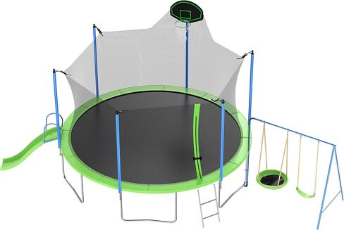 ترامبولين بطول 12 قدمًا مع منزلق وأراجيح وحلقة كرة السلة، وغطاء أمان وسلم، ترامبولين للأطفال في الهواء الطلق مع شبكة، وترامبولين ترفيهية كبيرة للفناء الخلفي - موافقة ASTM in Kuwait