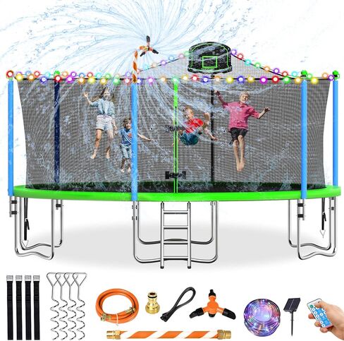 16FT Trampoline for Kids Recreational Trampolines with Safety Enclosure Net Basketball Hoop and Ladder, Outdoor Backyard Bounce for 6-8 Children and Adults in Kuwait