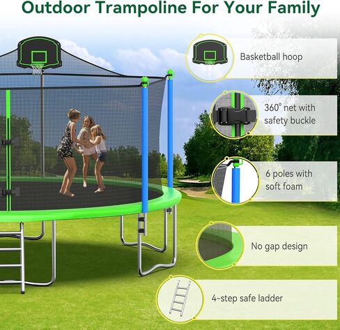 16FT Trampoline for Kids Recreational Trampolines with Safety Enclosure Net Basketball Hoop and Ladder, Outdoor Backyard Bounce for 6-8 Children and Adults in Kuwait