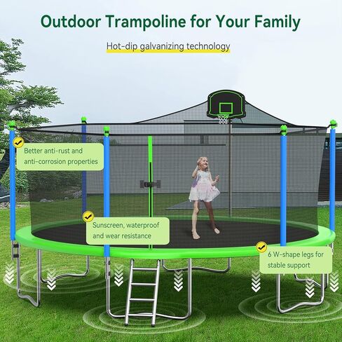 16FT Trampoline for Kids Recreational Trampolines with Safety Enclosure Net Basketball Hoop and Ladder, Outdoor Backyard Bounce for 6-8 Children and Adults in Kuwait