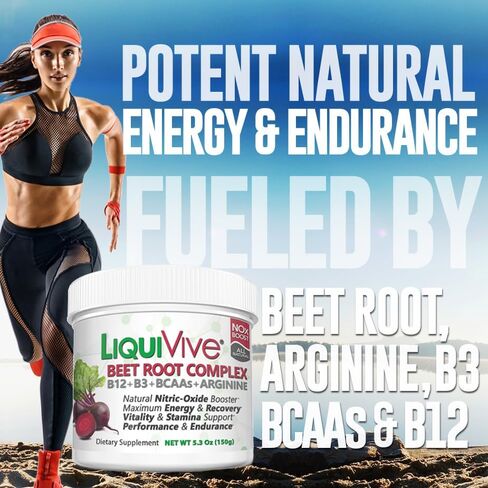 مسحوق عصير جذر البنجر LiquiVive®، مكمل معزز لأكسيد النيتريك | مع الأحماض الأمينية BCAA، وفيتامين ب12، وب3 نياسين، ول-أرجينين | لا. مزيج مشروب الطاقة الأمينية من أجل التحمل والدورة الدموية in Saudi Arabia