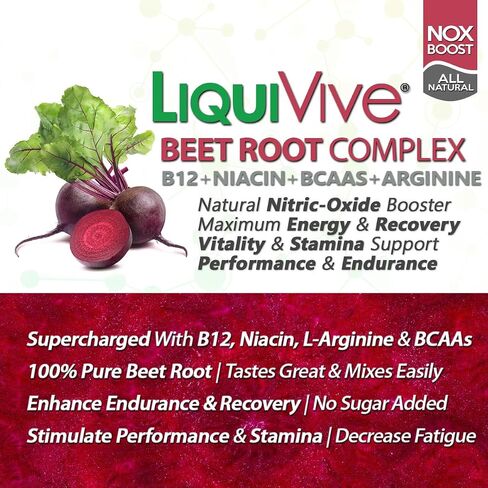 مسحوق عصير جذر البنجر LiquiVive®، مكمل معزز لأكسيد النيتريك | مع الأحماض الأمينية BCAA، وفيتامين ب12، وب3 نياسين، ول-أرجينين | لا. مزيج مشروب الطاقة الأمينية من أجل التحمل والدورة الدموية in Saudi Arabia