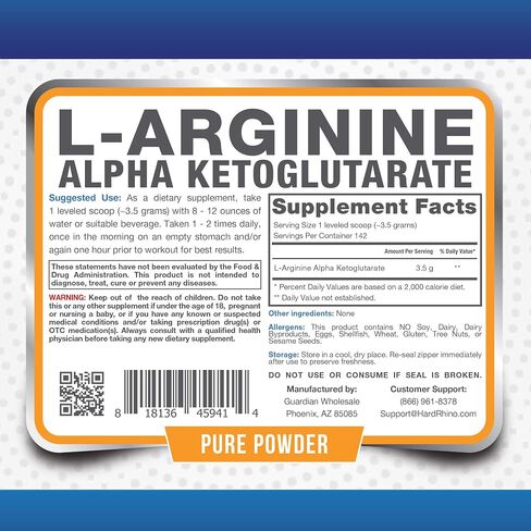 HR Supplements مسحوق إل-أرجينين ألفا كيتوجلوتارات (AAKG)، 500 جرام (1.1 رطل)، بدون نكهة، تم اختباره معمليًا، متضمن مغرفة in Saudi Arabia