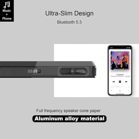 أشرطة صوت بقوة 100 وات للتلفزيون مع مضخم صوت كبير مقاس 5.25 بوصة، شريط صوت محيطي منزلي للتلفزيون الذكي مع اتصال ARC/AUX/USB/بصري in Kuwait