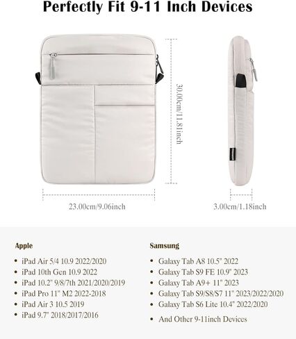 حقيبة حمل منتفخة للكمبيوتر اللوحي مقاس 9-11 بوصة مع حزام كتف تناسب iPad 9/8/7 Gen 10.2، iPad Pro 11 M2 2022، iPad Air 5/4 10.9، iPad 10 Gen 10.9، Galaxy Tab A8/S9/S8/S9 FE، بيج رمادي in Kuwait