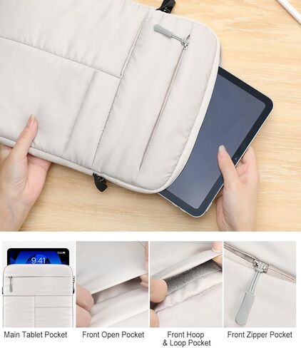 حقيبة حمل منتفخة للكمبيوتر اللوحي مقاس 9-11 بوصة مع حزام كتف تناسب iPad 9/8/7 Gen 10.2، iPad Pro 11 M2 2022، iPad Air 5/4 10.9، iPad 10 Gen 10.9، Galaxy Tab A8/S9/S8/S9 FE، بيج رمادي in Kuwait