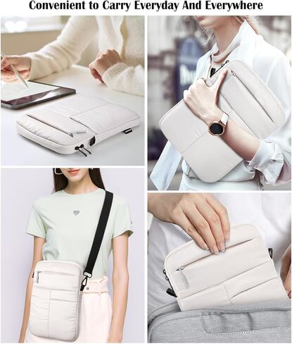 حقيبة حمل منتفخة للكمبيوتر اللوحي مقاس 9-11 بوصة مع حزام كتف تناسب iPad 9/8/7 Gen 10.2، iPad Pro 11 M2 2022، iPad Air 5/4 10.9، iPad 10 Gen 10.9، Galaxy Tab A8/S9/S8/S9 FE، بيج رمادي in Kuwait