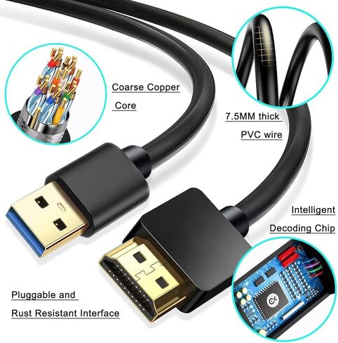 كابل محول USB إلى HDMI لجهاز Mac iOS Windows 10/8/7/Vista/XP، USB 3.0 إلى HDMI Male HD 1080P شاشة عرض كابل محول الصوت والفيديو - 6.6FT in Kuwait