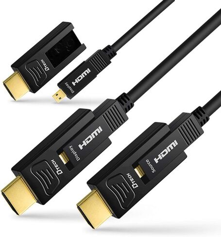 كابل HDMI من الألياف الضوئية DTech بطول 50 قدمًا 4K 60 هرتز 444 عينة كروما 18 جيجابت في الثانية عالية السرعة فائقة الدقة مع موصل مزدوج Micro HDMI وسلك HDMI قياسي متوافق مع شاشة الكمبيوتر وجهاز عرض التلفزيون in Kuwait