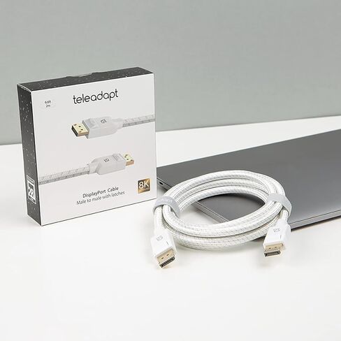 كابل DisplayPort 1.4 المضفر بالقطن، 8K عند 60 هرتز، 5K عند 60 هرتز، 4K عند 120 هرتز ودعم HDR. مناسب لأجهزة الكمبيوتر المحمول والكمبيوتر الشخصي وجهاز العرض والتلفزيون وشاشة الألعاب. أسود، 6.6 قدم (2 متر) أبيض in Kuwait