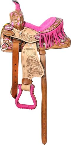 Classic Quality Premium Leather Comfort Western Barrel Racing Trail Equestrian Horse Saddle TACK, Headstall, Breast Collar & REINS Size 15-17 in Saudi Arabia