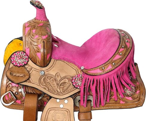 Classic Quality Premium Leather Comfort Western Barrel Racing Trail Equestrian Horse Saddle TACK, Headstall, Breast Collar & REINS Size 15-17 in Saudi Arabia