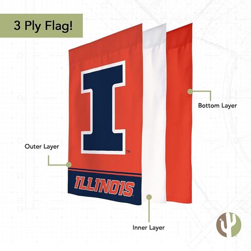 لافتة علم حديقة جامعة إلينوي Fighting Illini U of I 100% بوليستر (تصميم A) in Kuwait