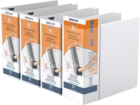 حافظة برو شديدة التحمل بلمسة واحدة، 5 بوصة، حلقة قفل على شكل حرف D، أبيض، 4 عبوات (90070-04) in Kuwait