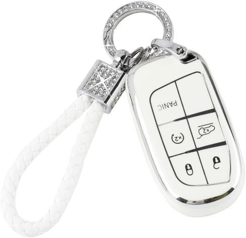 PIFOOG White Key Fob Cover for Jeep Grand Cherokee Compass Renegade Accessories TPU Soft Car Keys Case Shell Protector Bling Keychain 5 Buttons Girly Women Cute in Saudi Arabia
