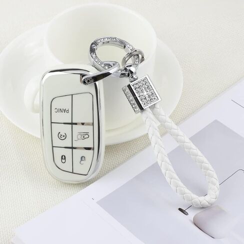 PIFOOG White Key Fob Cover for Jeep Grand Cherokee Compass Renegade Accessories TPU Soft Car Keys Case Shell Protector Bling Keychain 5 Buttons Girly Women Cute in Saudi Arabia
