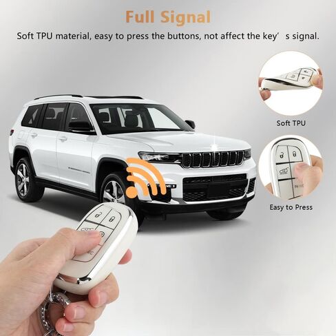 PIFOOG White Key Fob Cover for Jeep Grand Cherokee Compass Renegade Accessories TPU Soft Car Keys Case Shell Protector Bling Keychain 5 Buttons Girly Women Cute in Saudi Arabia