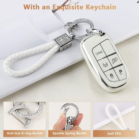 PIFOOG White Key Fob Cover for Jeep Grand Cherokee Compass Renegade Accessories TPU Soft Car Keys Case Shell Protector Bling Keychain 5 Buttons Girly Women Cute in Saudi Arabia