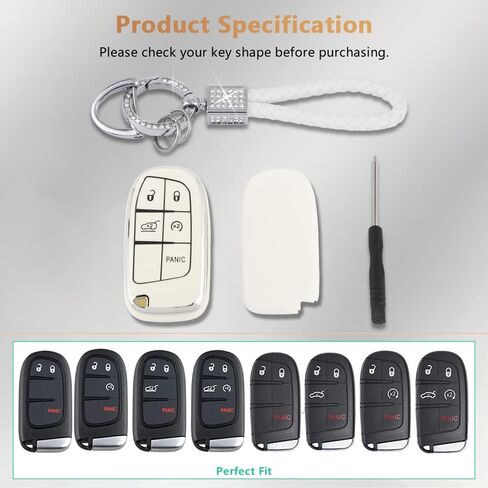PIFOOG White Key Fob Cover for Jeep Grand Cherokee Compass Renegade Accessories TPU Soft Car Keys Case Shell Protector Bling Keychain 5 Buttons Girly Women Cute in Saudi Arabia
