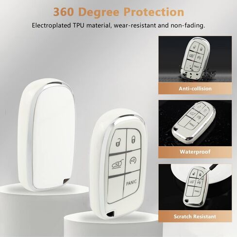 PIFOOG White Key Fob Cover for Jeep Grand Cherokee Compass Renegade Accessories TPU Soft Car Keys Case Shell Protector Bling Keychain 5 Buttons Girly Women Cute in Saudi Arabia