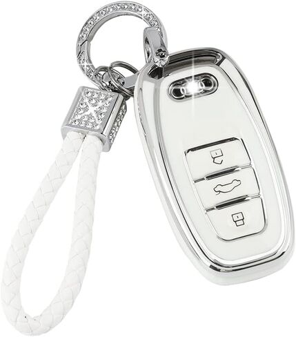 PIFOOG White Key Fob Cover for Jeep Grand Cherokee Compass Renegade Accessories TPU Soft Car Keys Case Shell Protector Bling Keychain 5 Buttons Girly Women Cute in Kuwait