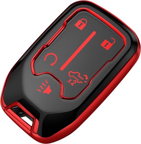 Tukellen for Chevy Key Fob Cover Soft TPU Full Protection Key Shell Key Case Compatible with 2017-2021 Chevrolet Silverado Suburban Tahoe GMC Acadia Sierra Terrain Yukon (Red, 5 Button) in Saudi Arabia