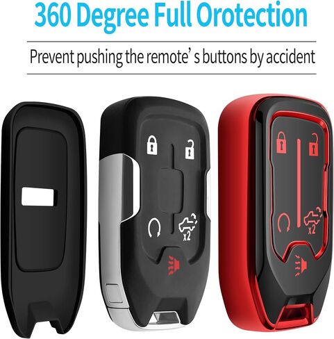 Tukellen for Chevy Key Fob Cover Soft TPU Full Protection Key Shell Key Case Compatible with 2017-2021 Chevrolet Silverado Suburban Tahoe GMC Acadia Sierra Terrain Yukon (Red, 5 Button) in Saudi Arabia