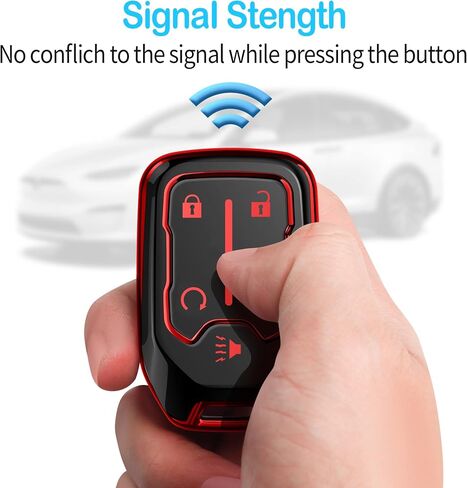 Tukellen for Chevy Key Fob Cover Soft TPU Full Protection Key Shell Key Case Compatible with 2017-2021 Chevrolet Silverado Suburban Tahoe GMC Acadia Sierra Terrain Yukon (Red, 5 Button) in Saudi Arabia
