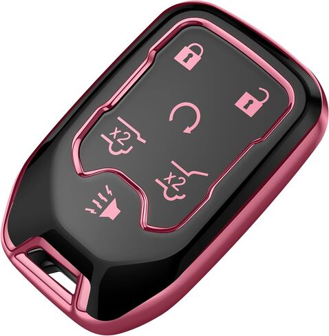 Tukellen for Chevy Key Fob Cover Soft TPU Full Protection Key Shell Key Case Compatible with 2017-2021 Chevrolet Silverado Suburban Tahoe GMC Acadia Sierra Terrain Yukon (Red, 5 Button) in Saudi Arabia
