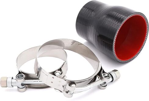 2 إلى 2-12 بوصة قارنة التوصيل المصنوعة من السيليكون الأسود 4 طبقات من تعزيز البوليستر المتوافقة مع أنابيب المبرد الداخلي لسحب الهواء وتطبيقات التوربو مع 2x T-Bolt Clamps (64 مم، 76 مم) in Kuwait