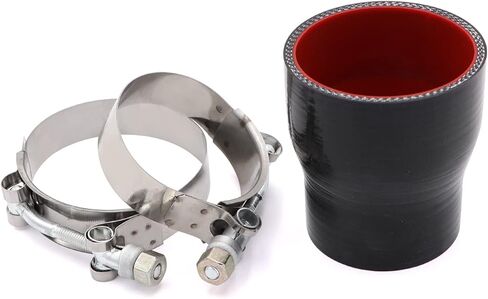 2 إلى 2-12 بوصة قارنة التوصيل المصنوعة من السيليكون الأسود 4 طبقات من تعزيز البوليستر المتوافقة مع أنابيب المبرد الداخلي لسحب الهواء وتطبيقات التوربو مع 2x T-Bolt Clamps (64 مم، 76 مم) in Kuwait