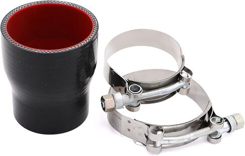 2 إلى 2-12 بوصة قارنة التوصيل المصنوعة من السيليكون الأسود 4 طبقات من تعزيز البوليستر المتوافقة مع أنابيب المبرد الداخلي لسحب الهواء وتطبيقات التوربو مع 2x T-Bolt Clamps (64 مم، 76 مم) in Kuwait