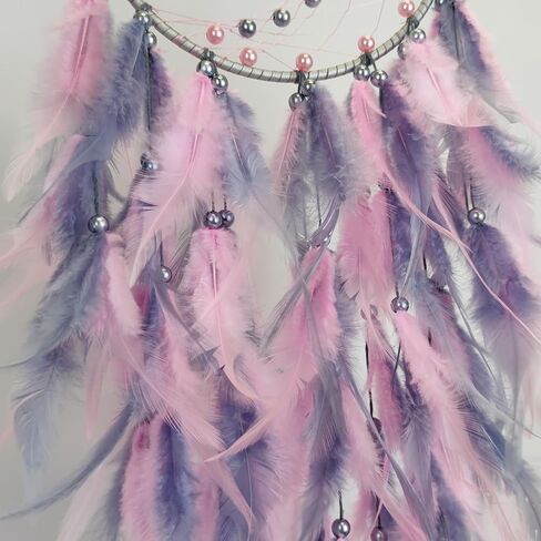 صائدة الأحلام من الريش باللون الوردي والرمادي لغرفة النوم، صائدة الأحلام مع قلادة على شكل نجمة، صائدة الأحلام من شجرة الحياة الكريستالية للهدايا اليدوية المعلقة على الحائط in Kuwait