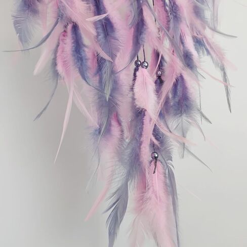 صائدة الأحلام من الريش باللون الوردي والرمادي لغرفة النوم، صائدة الأحلام مع قلادة على شكل نجمة، صائدة الأحلام من شجرة الحياة الكريستالية للهدايا اليدوية المعلقة على الحائط in Kuwait