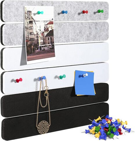 MaxGear Bulletin Boards, 6 Pack Cork Board Strips for Walls with 35 Pushpins, Self-Adhesive Office Board for Wall, Felt Pin Board Bar Strips for Office School Home Wall Decoration Black Gray White in Saudi Arabia