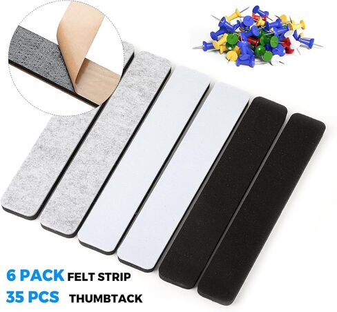 MaxGear Bulletin Boards, 6 Pack Cork Board Strips for Walls with 35 Pushpins, Self-Adhesive Office Board for Wall, Felt Pin Board Bar Strips for Office School Home Wall Decoration Black Gray White in Saudi Arabia
