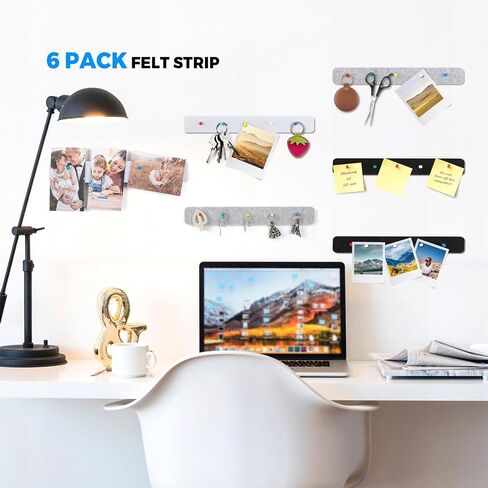 MaxGear Bulletin Boards, 6 Pack Cork Board Strips for Walls with 35 Pushpins, Self-Adhesive Office Board for Wall, Felt Pin Board Bar Strips for Office School Home Wall Decoration Black Gray White in Saudi Arabia