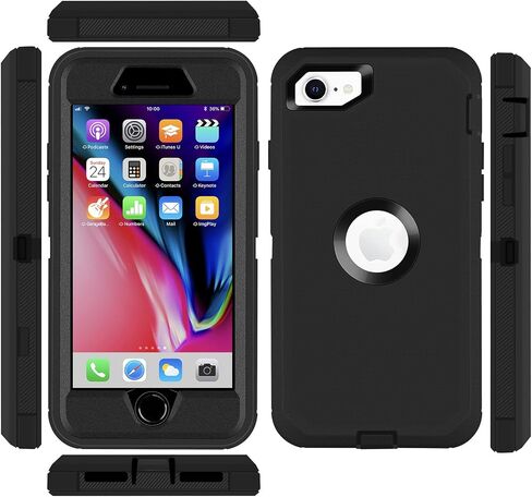 iPhone SE 2020 Case,iPhone SE 2022 Case,3 in 1 Built-in Screen Full Body Protector Phone Case,Shockproof TPU Hard PC Bumper Drop-Proof Shell for iPhone SE 2nd 3nd 4.7" inch (Black/Pink) in Saudi Arabia