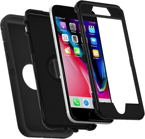 iPhone SE 2020 Case,iPhone SE 2022 Case,3 in 1 Built-in Screen Full Body Protector Phone Case,Shockproof TPU Hard PC Bumper Drop-Proof Shell for iPhone SE 2nd 3nd 4.7" inch (Black/Pink) in Saudi Arabia