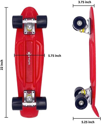 ألواح تزلج كاملة مقاس 22 بوصة، لوح تزلج بلاستيكي صغير من البلاستيك للأطفال والأولاد والبنات والمراهقين والبالغين والمبتدئين (لوح تزلج أحمر + خوذة) in Kuwait