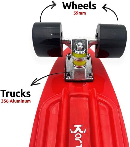 ألواح تزلج كاملة مقاس 22 بوصة، لوح تزلج بلاستيكي صغير من البلاستيك للأطفال والأولاد والبنات والمراهقين والبالغين والمبتدئين (لوح تزلج أحمر + خوذة) in Kuwait