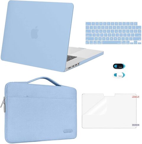 MOSISO متوافق مع حافظة MacBook Pro 16 بوصة 2023 2022 2021 الإصدار M3 A2991 M2 A2780 M1 A2485 Pro Max Chip، حافظة صلبة بلاستيكية وحقيبة الأكمام وغطاء لوحة المفاتيح وغطاء كاميرا الويب وواقي الشاشة، روز كوارتز in Kuwait
