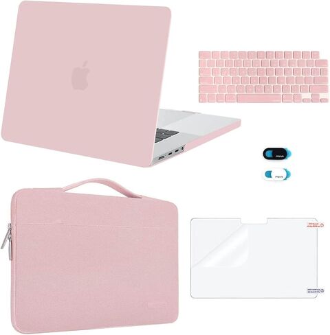 MOSISO متوافق مع حافظة MacBook Pro 16 بوصة 2023 2022 2021 الإصدار M3 A2991 M2 A2780 M1 A2485 Pro Max Chip، حافظة صلبة بلاستيكية وحقيبة الأكمام وغطاء لوحة المفاتيح وغطاء كاميرا الويب وواقي الشاشة، روز كوارتز in Kuwait