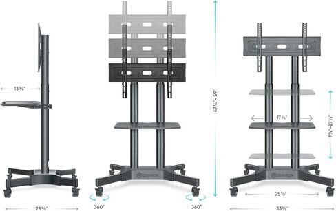ONKRON Mobile TV Stand on Wheels for 32" - 65" TV up to 110 lbs - Height Adjustable TV Stand with Wheels - max VESA 600x400 - Compact TV Stand Movable/Mobile TV Cart Rolling TV Stand on Wheels Black in Saudi Arabia