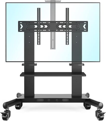 عربة تلفزيون متنقلة من Rfiver بعجلات لأجهزة تلفزيون 60-120 بوصة يصل وزنها إلى 300 رطل، وألواح منحنية مسطحة LCD LED OLED بلازما، وحامل تلفزيون متحرك عالي التحمل، ورف كبير جدًا، و3 مستويات ارتفاع، بحد أقصى 1000 × 600، أسود in Kuwait