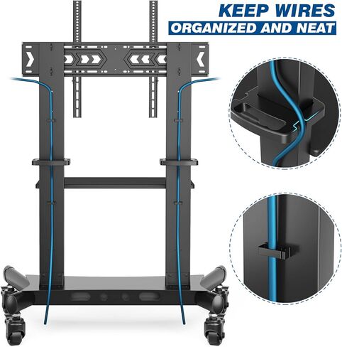 عربة تلفزيون متنقلة من Rfiver بعجلات لأجهزة تلفزيون 60-120 بوصة يصل وزنها إلى 300 رطل، وألواح منحنية مسطحة LCD LED OLED بلازما، وحامل تلفزيون متحرك عالي التحمل، ورف كبير جدًا، و3 مستويات ارتفاع، بحد أقصى 1000 × 600، أسود in Kuwait