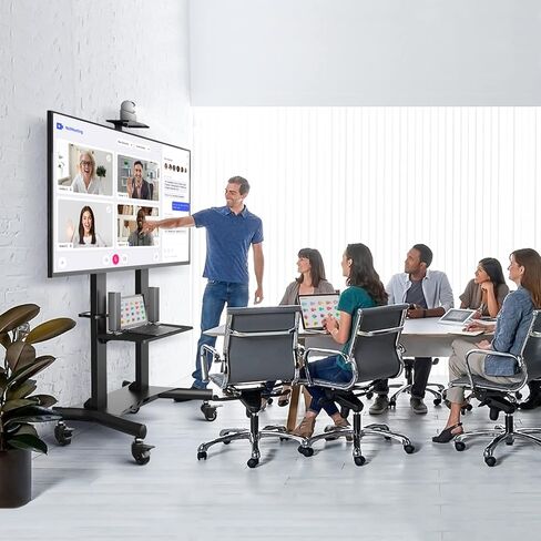 عربة تلفزيون متنقلة من Rfiver بعجلات لأجهزة تلفزيون 60-120 بوصة يصل وزنها إلى 300 رطل، وألواح منحنية مسطحة LCD LED OLED بلازما، وحامل تلفزيون متحرك عالي التحمل، ورف كبير جدًا، و3 مستويات ارتفاع، بحد أقصى 1000 × 600، أسود in Kuwait