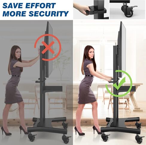 عربة تلفزيون متنقلة من Rfiver بعجلات لأجهزة تلفزيون 60-120 بوصة يصل وزنها إلى 300 رطل، وألواح منحنية مسطحة LCD LED OLED بلازما، وحامل تلفزيون متحرك عالي التحمل، ورف كبير جدًا، و3 مستويات ارتفاع، بحد أقصى 1000 × 600، أسود in Kuwait